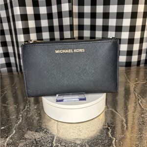 Michael Kors Jet Set Black Saffiano Leather Double Zip Wallet